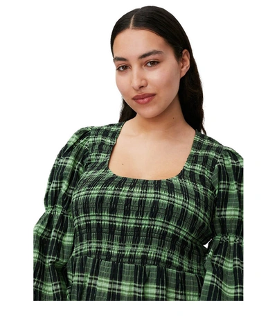 Shop Ganni Green Checked Seersucker Dress