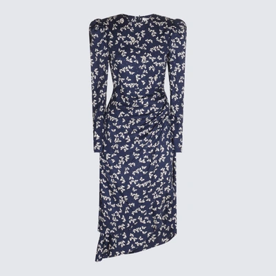 Shop Alessandra Rich Navy Blue Silk Dress