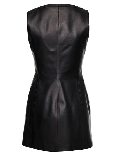 Shop Versace Black Sleeveless Full-zip Mini-dress In Leather Woman