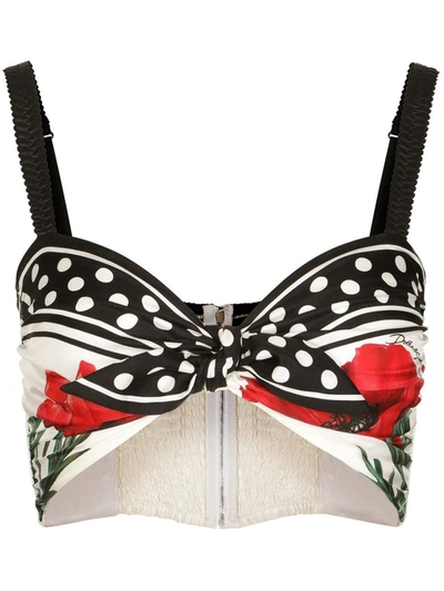 Shop Dolce & Gabbana Poppy Print Crop Top In White