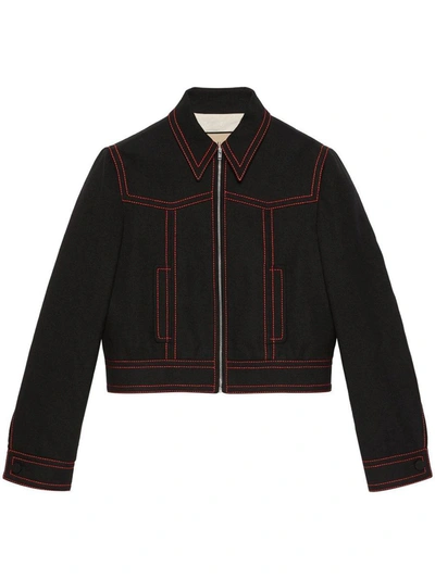 Shop Gucci Zip-up Bomber Jacket In Black