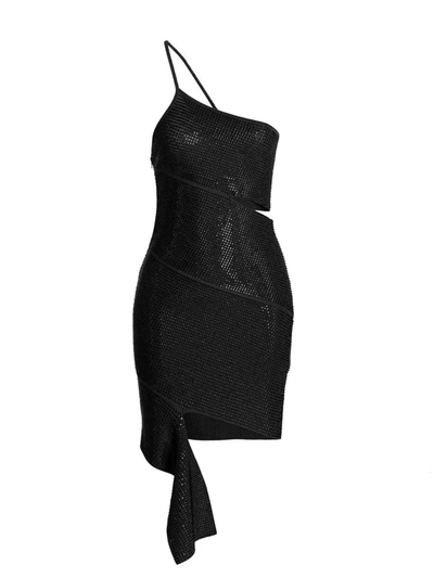 Shop Andreädamo Andreādamo Sequin One Shoulder Dress In Black