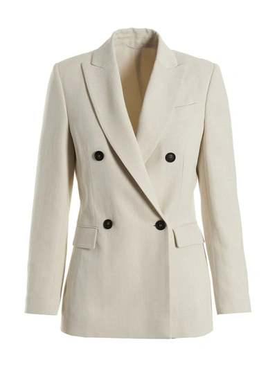 Shop Brunello Cucinelli Double Breast Blazer Jacket In White