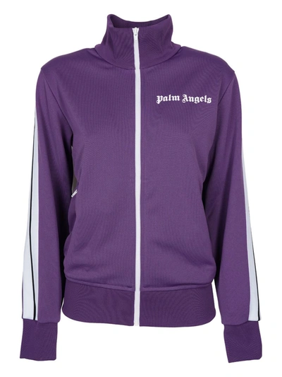 Shop Palm Angels Zip Logo Sweatshirt Clothing In Pink &amp; Purple