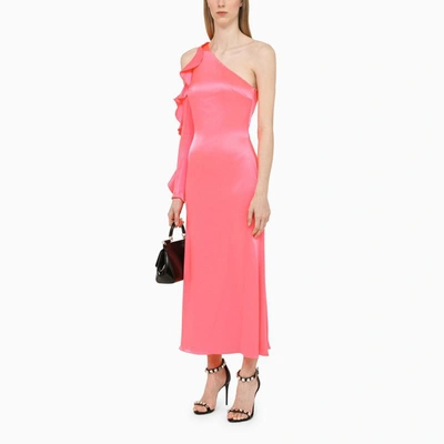 Shop David Koma Fluo One-shoulder Dress In Satin In Pink