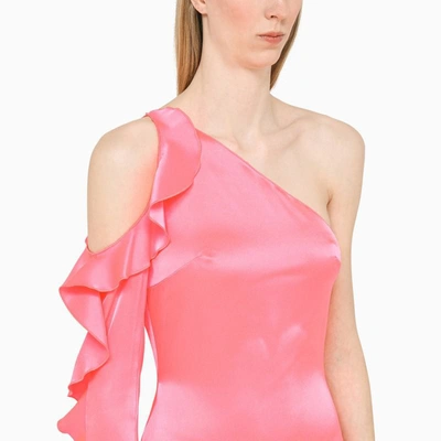 Shop David Koma Fluo One-shoulder Dress In Satin In Pink