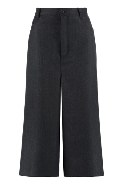 Shop Balenciaga Wool Wide-leg Trousers In Black