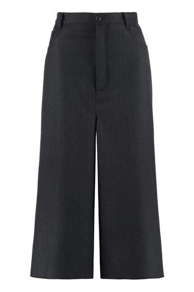 Balenciaga Black Wide Leg Wool Culottes In Black