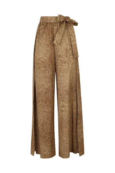 Shop Federica Tosi Palace Pants With Wide Slits In Beige