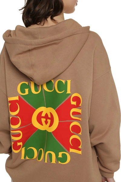 Shop Gucci Cotton Hoodie In Camel