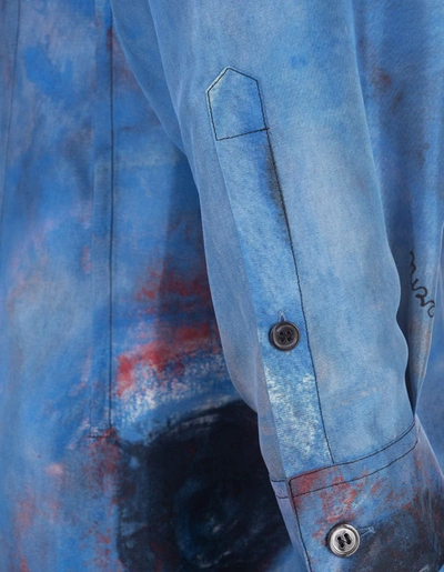 Shop Marni Dark Silk Shirt Short Dress With Artwork In Blue