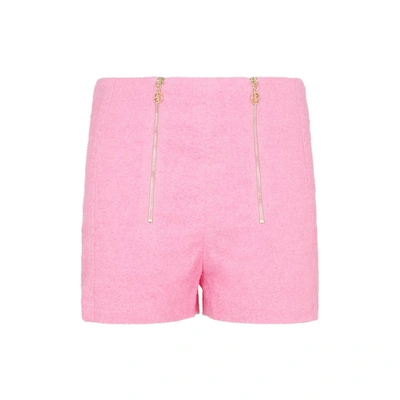 Shop Patou Zip-detail Tweed Shorts In Pink &amp; Purple