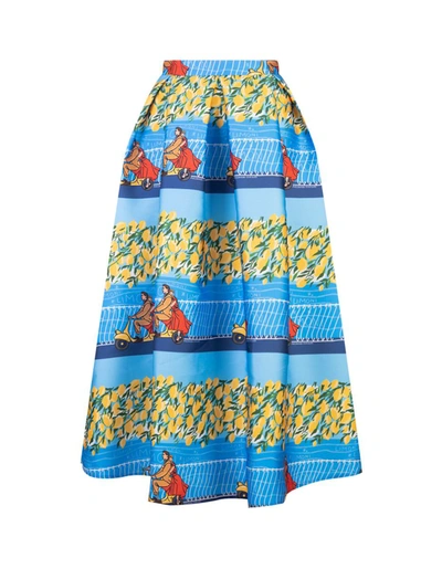 Shop Alessandro Enriquez Bell Long Skirt With Lemons Print In Blue