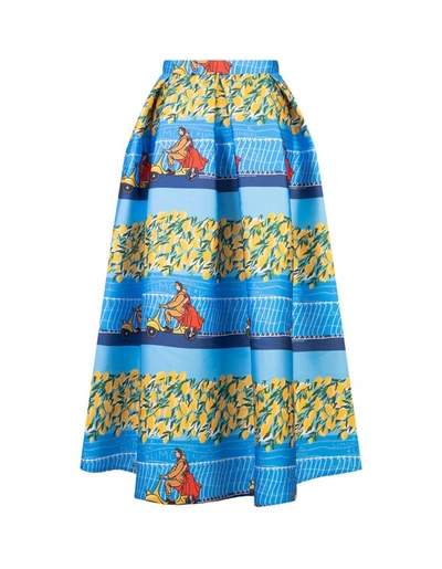 Shop Alessandro Enriquez Bell Long Skirt With Lemons Print In Blue