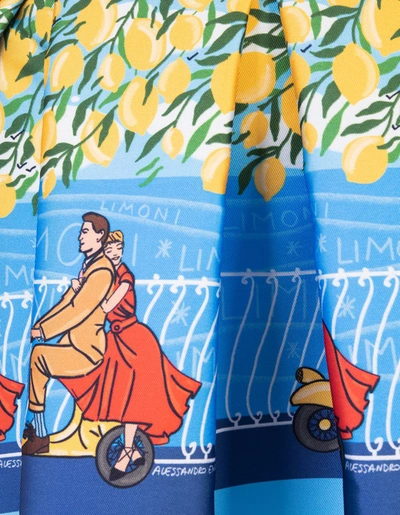 Shop Alessandro Enriquez Bell Long Skirt With Lemons Print In Blue