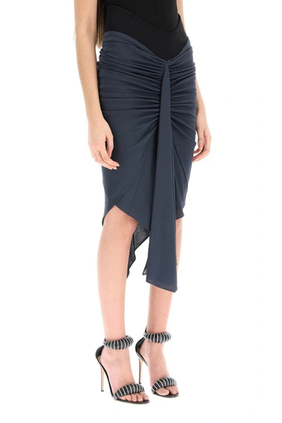 Shop Alaïa Alaia Asymmetric Hem Draped Jersey Skirt In Grey