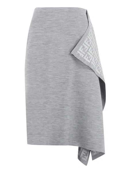 Shop Fendi Knitted Midi-skirt In Grey