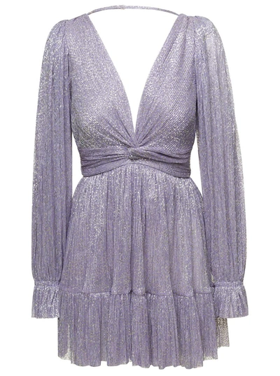 Shop Sabina Musayev 'mars' Mini Lavander Dress With Tiered Skirt In Lamé Pleated Fabric Woman In Violet