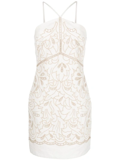 Shop Twinset Embroidered Dress In Bianco E Grigio