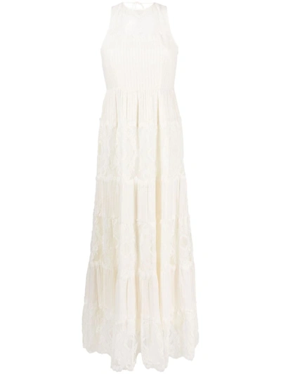 Shop Twinset Long Pleated Dress In Ivory