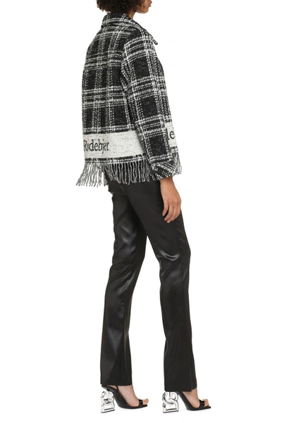 Shop Rodebjer Olivia Logo Checked Wool Jacket In Black