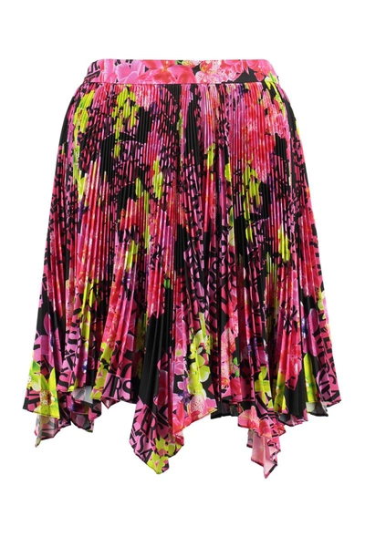 Shop Versace Printed Pleated Skirt In Multicolor