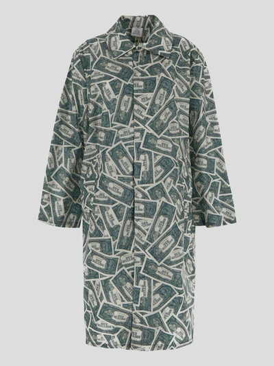 Shop Vetements Jackets In <p> Rain Jacket In Green And White Polyester With Million Dollar Pattern