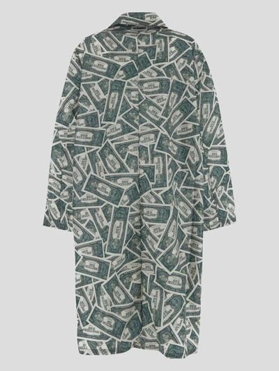 Shop Vetements Jackets In <p> Rain Jacket In Green And White Polyester With Million Dollar Pattern