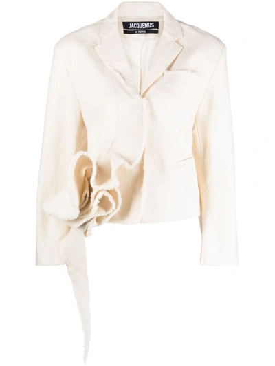 Jacquemus Stretch Wool Blazer Jacket In White