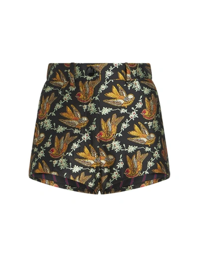 Shop Etro Jacquard Shorts With Birds All-over In Black