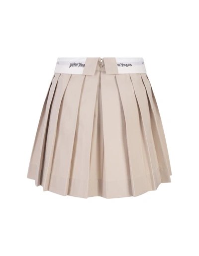 Shop Palm Angels Beige Mini Skirt With Inverted Waist In Brown