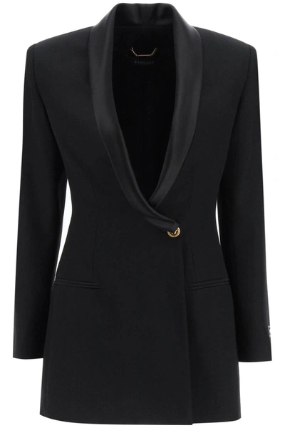 Shop Versace Single-breasted Wool Blazer In Black