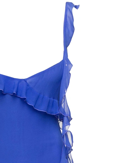 Shop The Andamane Asymmetric Miranda Midi Dress With Ruffle-detailing In Blue Silk Woman