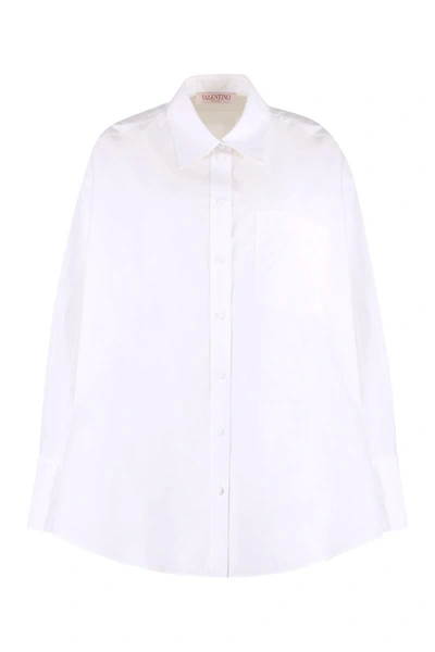 Shop Valentino Cotton Poplin Shirt In White