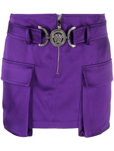 Shop Versace Logoed Skirt In Purple