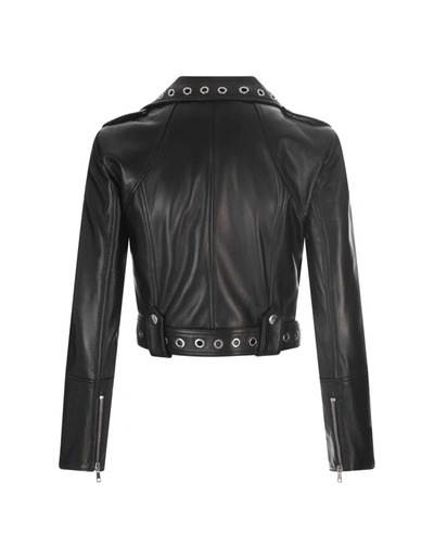 Shop Alexander Mcqueen Cropped Biker Jacket With Eyelets In And Silver In Black