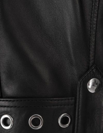 Shop Alexander Mcqueen Cropped Biker Jacket With Eyelets In And Silver In Black