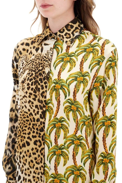 Shop Roberto Cavalli Jaguar And Palm Tree Printed Shirt In Beige