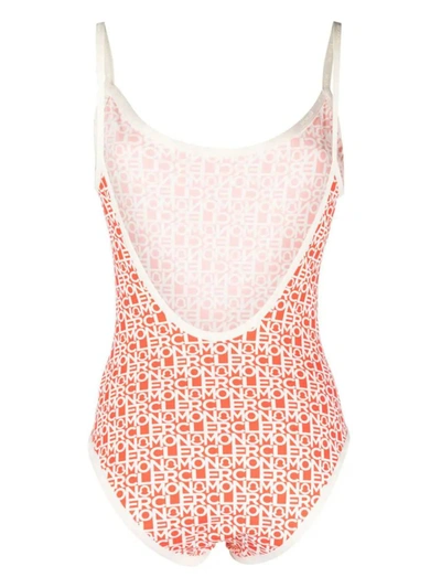 Shop Moncler Logoed One-piece Swimsuit In Orange
