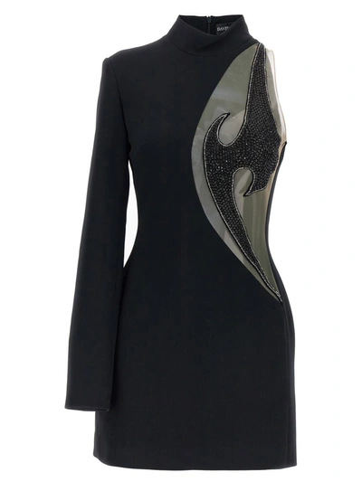 Shop David Koma Bead Embroidery Dress In Black