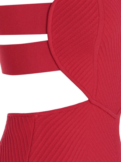 Shop Herve Leger 'ottoman Heart Cut Out Mini' Dress In Red