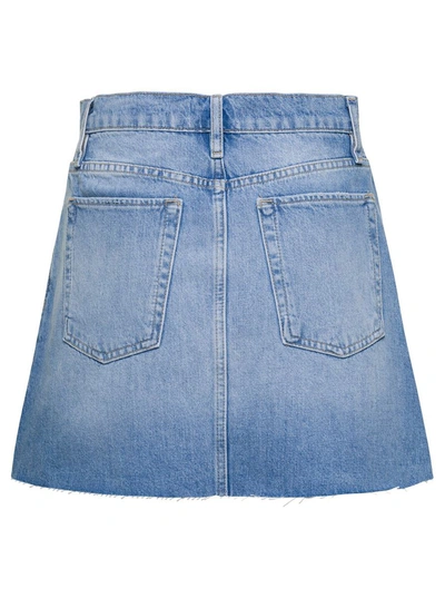 Shop Frame Light Blue High-waisted Mini-skirt With Branded Button In Cotton Denim Woman