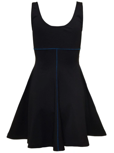 Shop Marni Mini Black Flared Dress With Contrasting Stitching In Stretch Fabbric Woman