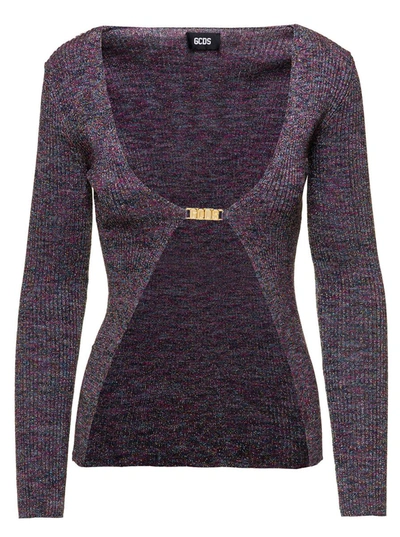 Gcds Glittered Knit V-neck Cardigan In Grey