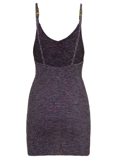 Shop Gcds Mini Grey Ribbed Dress With Logo Clip Detail On Spagetti Straps In Viscose Blend Woman