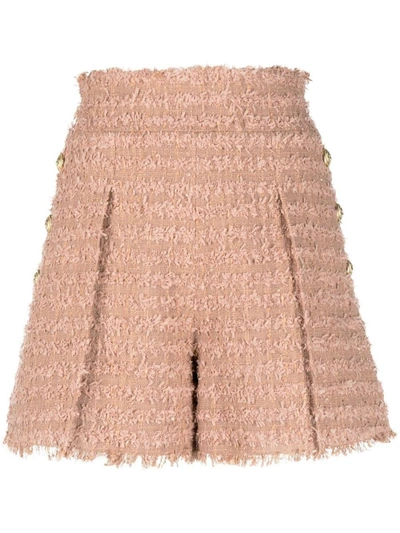Shop Balmain Button-embossed Tweed Shorts In Pink