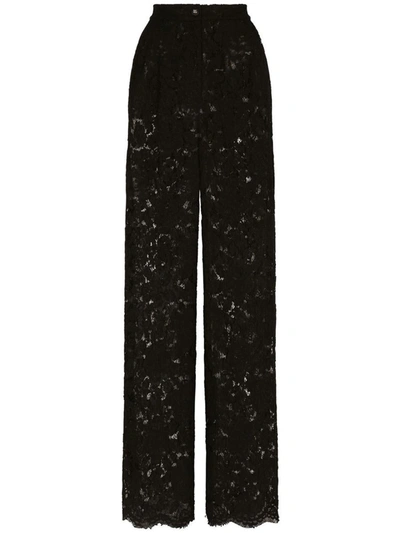 Shop Dolce & Gabbana Lace Flare Leg Trousers In Black