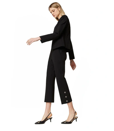 Shop Twinset Black Cropped Trousers With Buttons