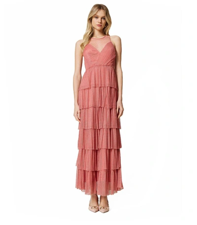 Shop Twinset Dark Pink Long Dress With Flounces