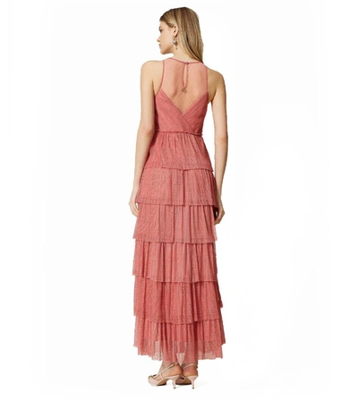 Shop Twinset Dark Pink Long Dress With Flounces